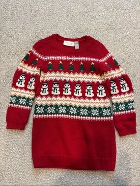 The Children's Place Red Snowman & Tree Knit Holiday Sweater Dress